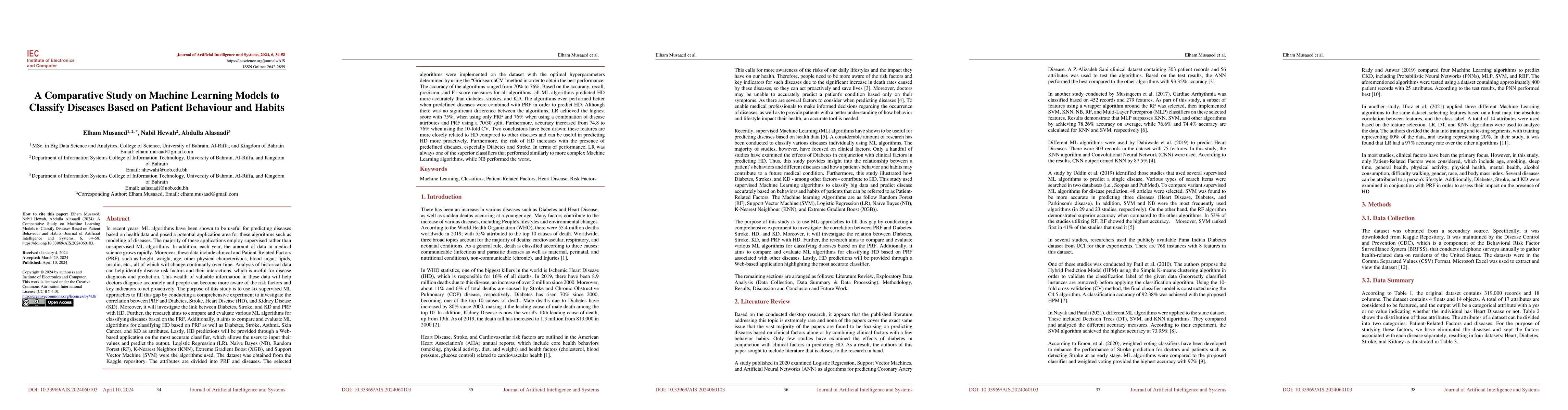 Thumbnail for A Comparative Study on Machine Learning Models to Classify Diseases
  Based on Patient Behaviour and Habits