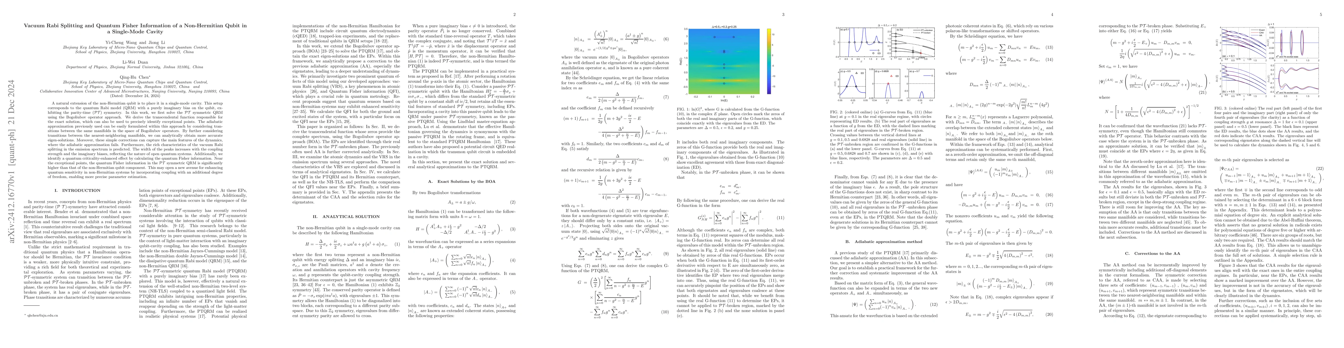 Thumbnail for Vacuum Rabi Splitting and Quantum Fisher Information of a Non-Hermitian
  Qubit in a Single-Mode Cavity