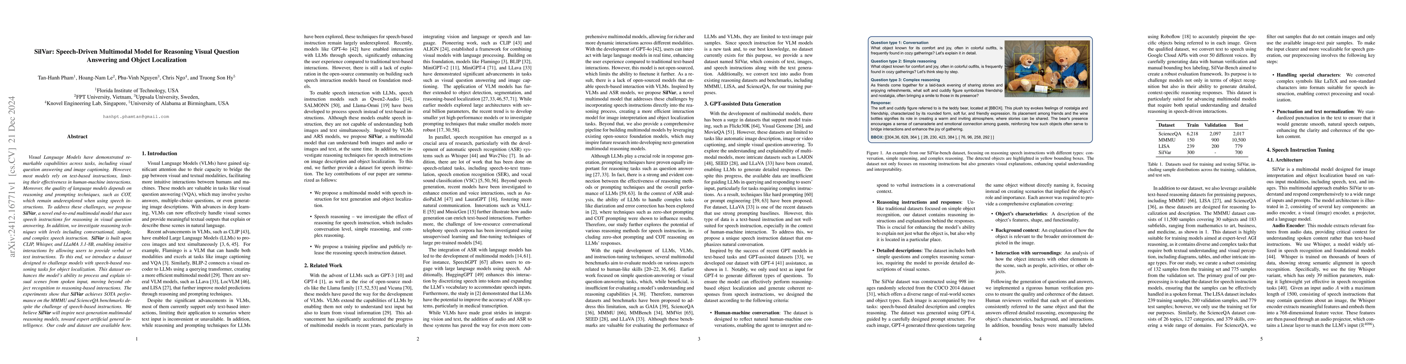 Thumbnail for SilVar: Speech Driven Multimodal Model for Reasoning Visual Question
  Answering and Object Localization