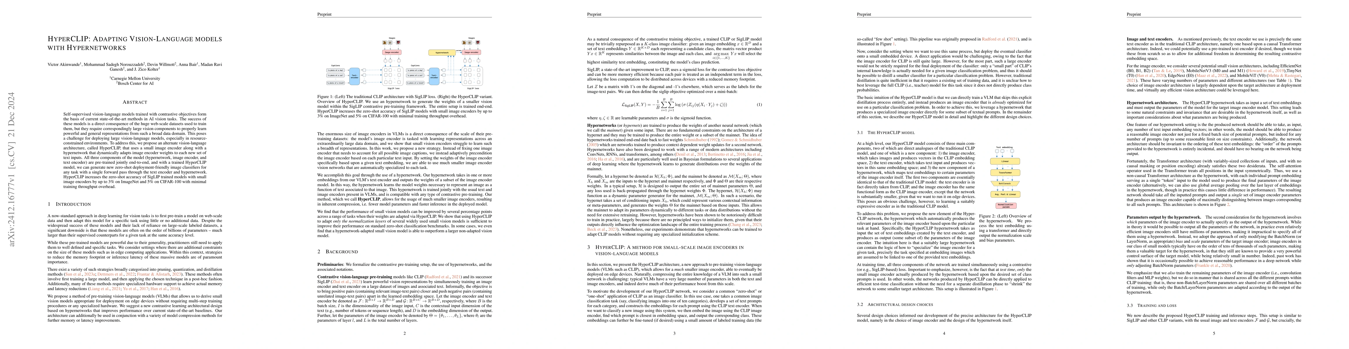 Thumbnail for HyperCLIP: Adapting Vision-Language models with Hypernetworks