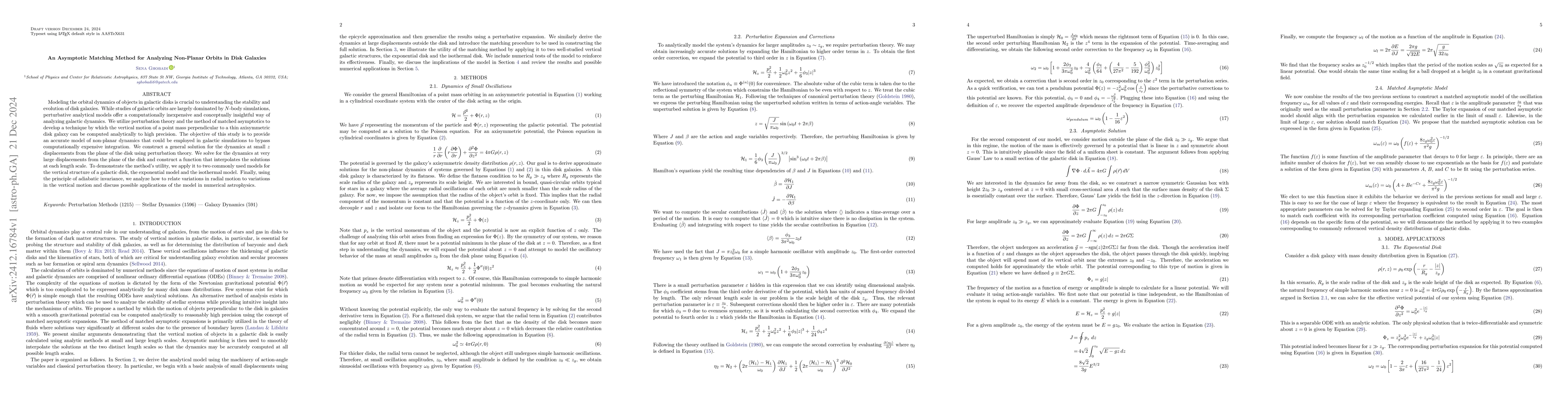 Thumbnail for An Asymptotic Matching Method for Analyzing Non-Planar Orbits in Disk
  Galaxies