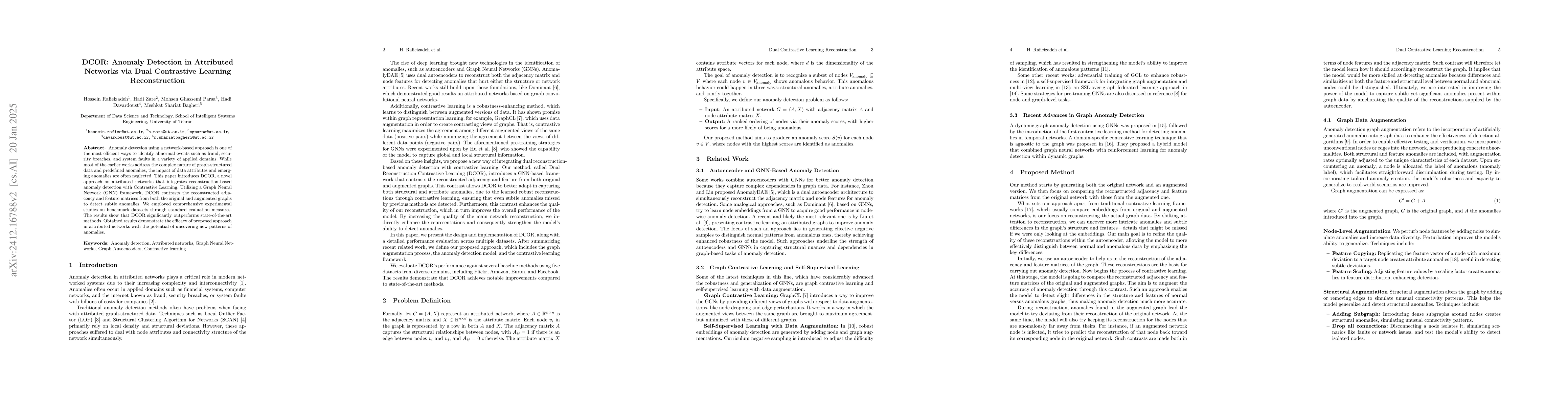 Thumbnail for DCOR: Anomaly Detection in Attributed Networks via Dual Contrastive
  Learning Reconstruction