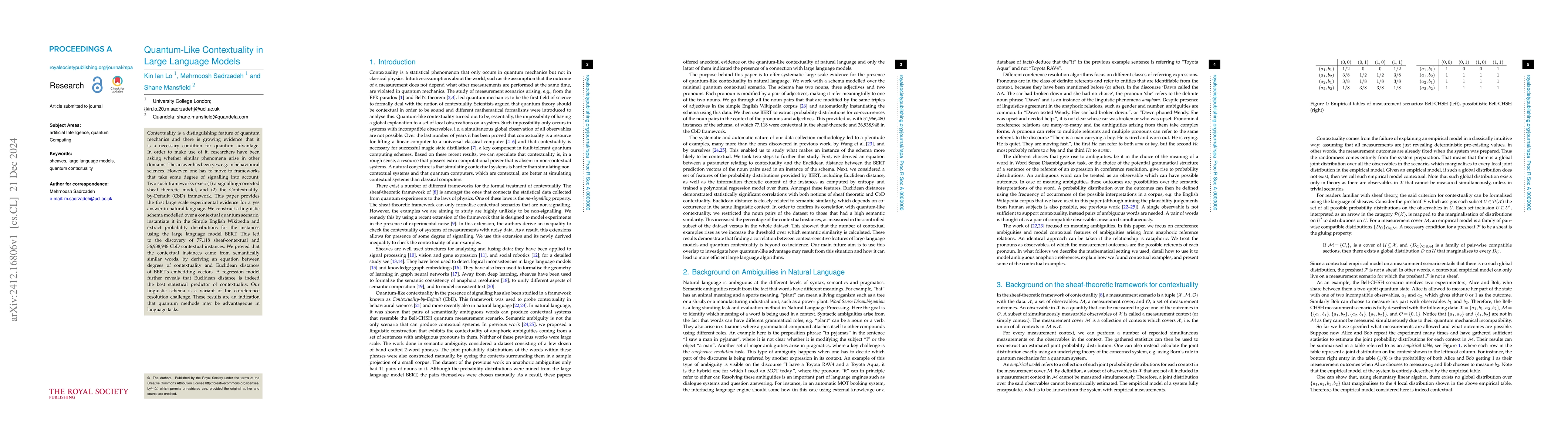 Thumbnail for Quantum-Like Contextuality in Large Language Models
