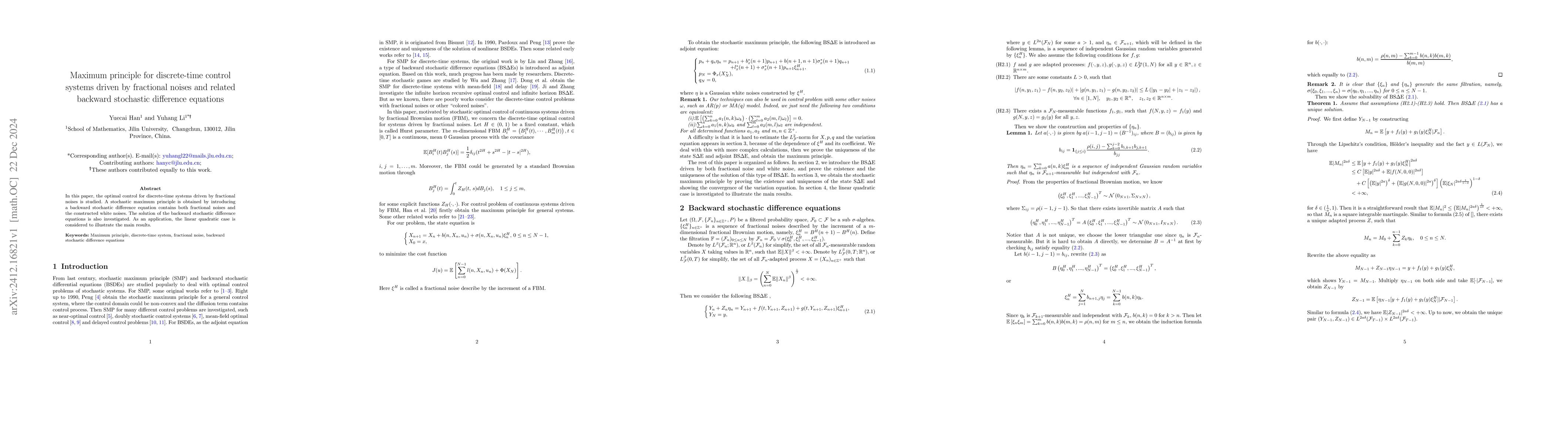 Thumbnail for Maximum principle for discrete-time control systems driven by fractional
  noises and related backward stochastic difference equations