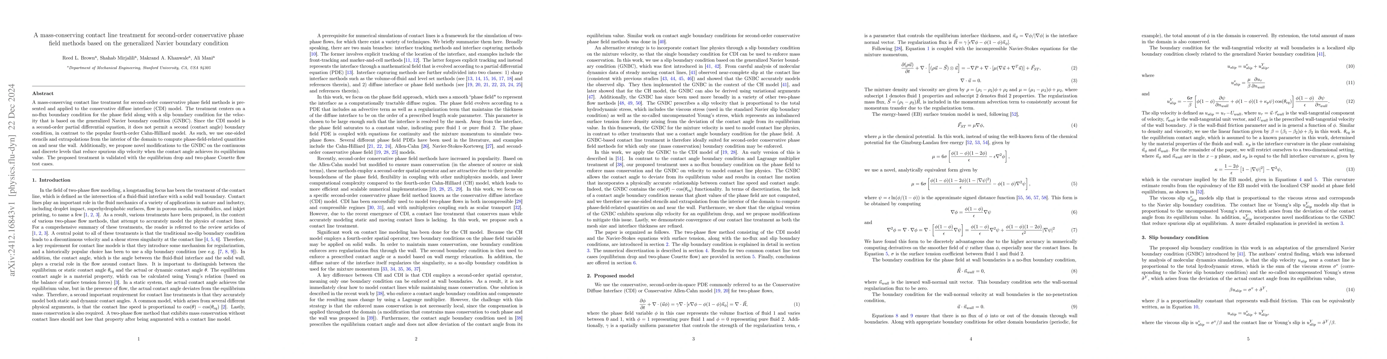 Thumbnail for A mass-conserving contact line treatment for second-order conservative
  phase field methods based on the generalized Navier boundary condition