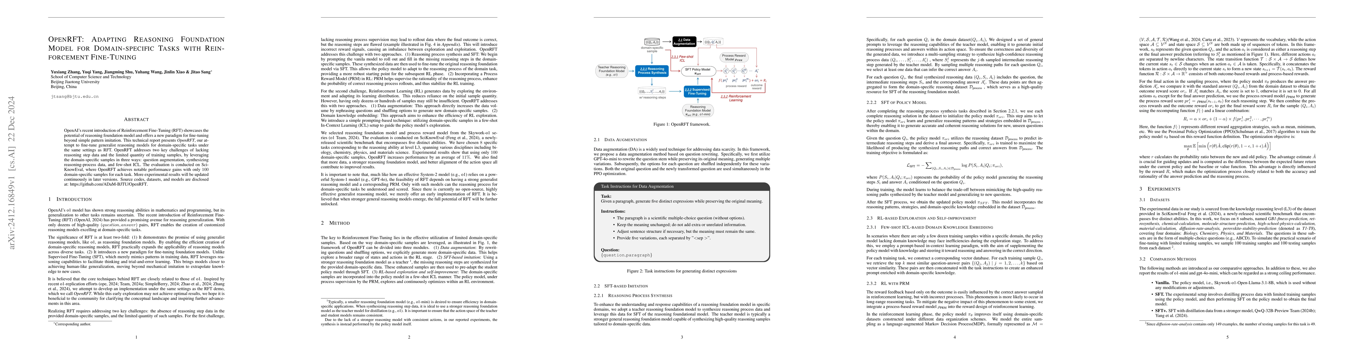 Thumbnail for OpenRFT: Adapting Reasoning Foundation Model for Domain-specific Tasks
  with Reinforcement Fine-Tuning