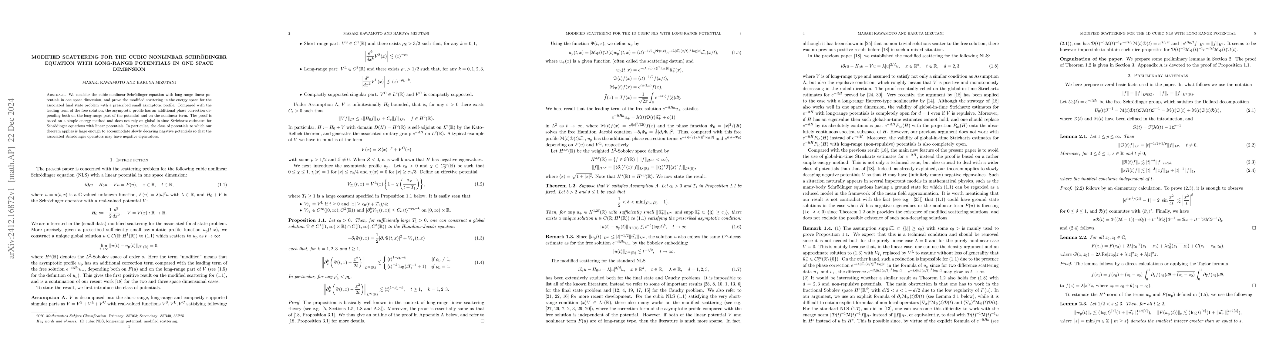 Thumbnail for Modified scattering for the cubic nonlinear Schrödinger equation with
  long-range potentials in one space dimension