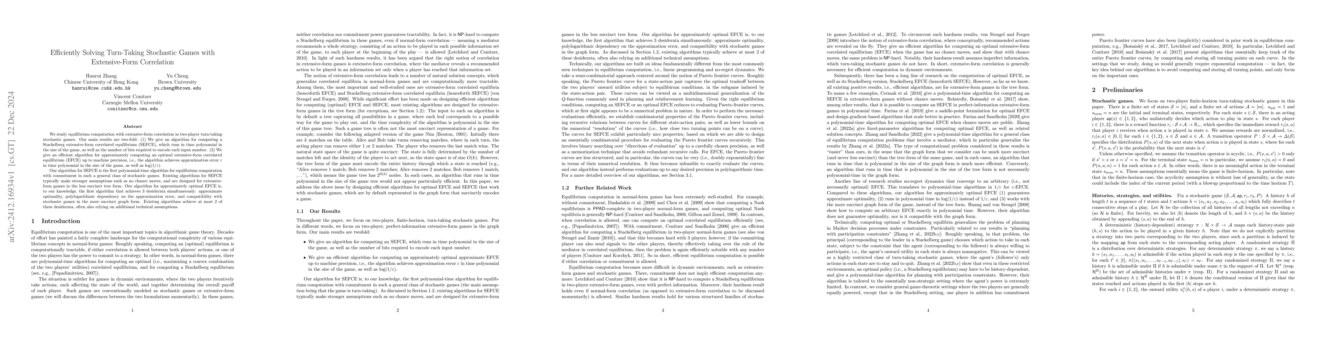 Thumbnail for Efficiently Solving Turn-Taking Stochastic Games with Extensive-Form
  Correlation
