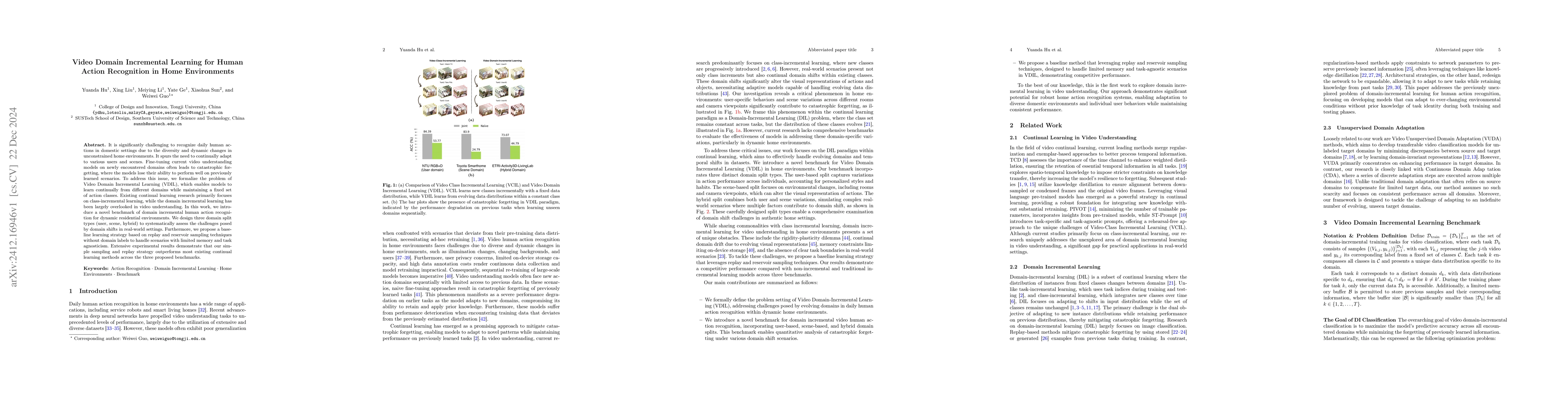 Thumbnail for Video Domain Incremental Learning for Human Action Recognition in Home
  Environments