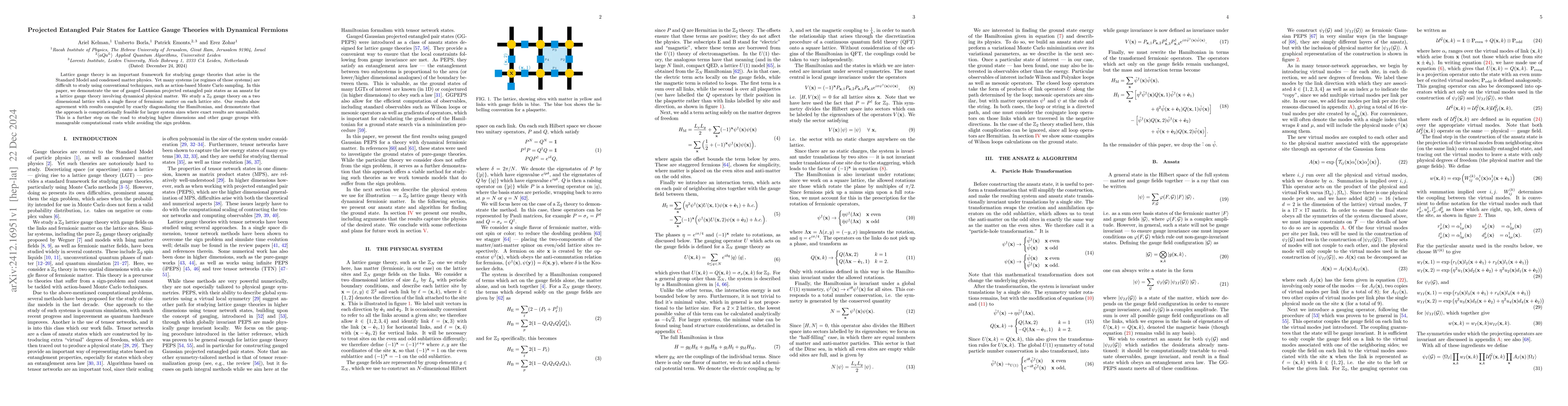 Thumbnail for Projected Entangled Pair States for Lattice Gauge Theories with
  Dynamical Fermions