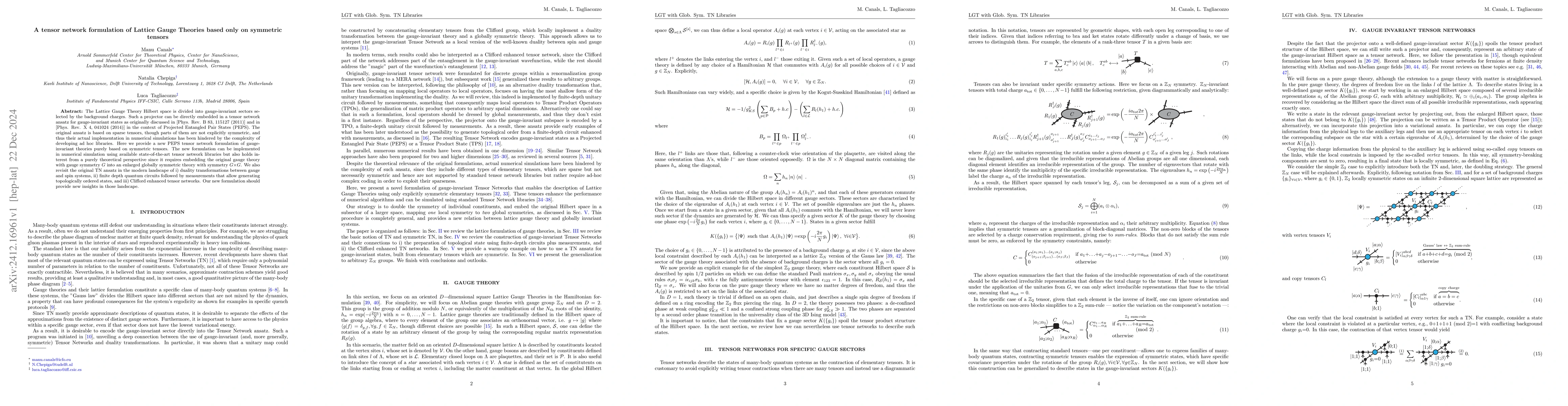 Thumbnail for A tensor network formulation of Lattice Gauge Theories based only on
  symmetric tensors