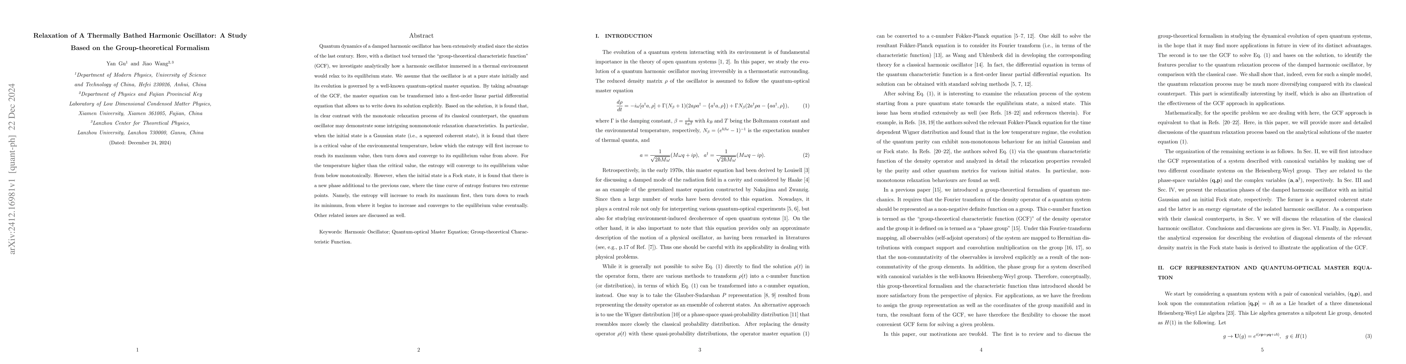 Thumbnail for Relaxation of A Thermally Bathed Harmonic Oscillator: A Study Based on
  the Group-theoretical Formalism