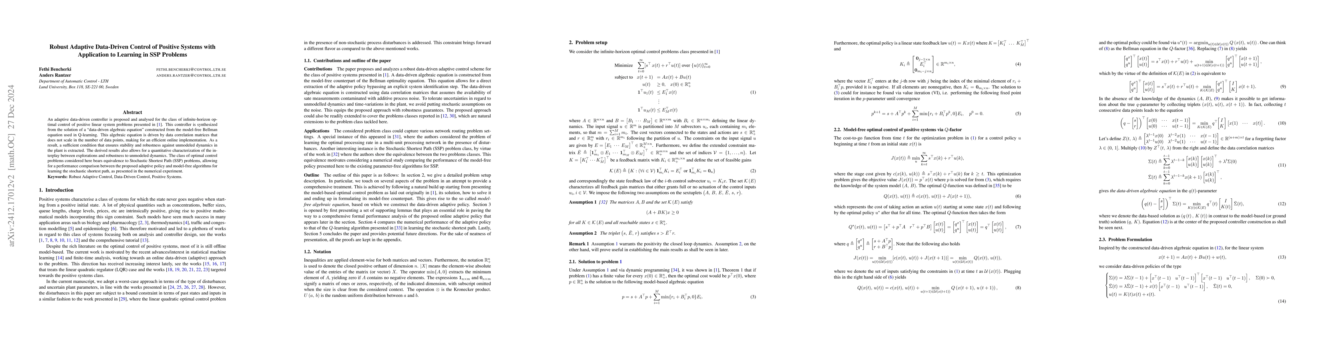 Thumbnail for Robust Adaptive Data-Driven Control of Positive Systems with Application
  to Learning in SSP Problems