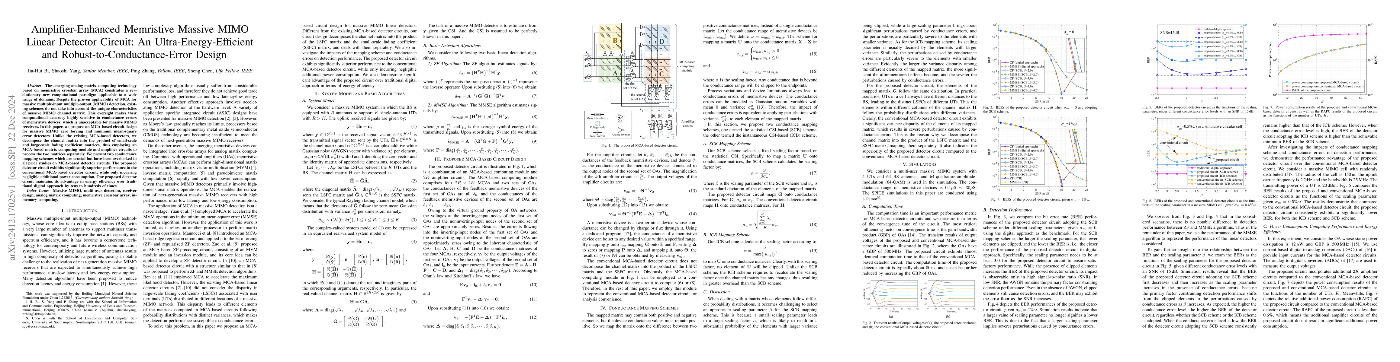 Thumbnail for Amplifier-Enhanced Memristive Massive MIMO Linear Detector Circuit: An
  Ultra-Energy-Efficient and Robust-to-Conductance-Error Design