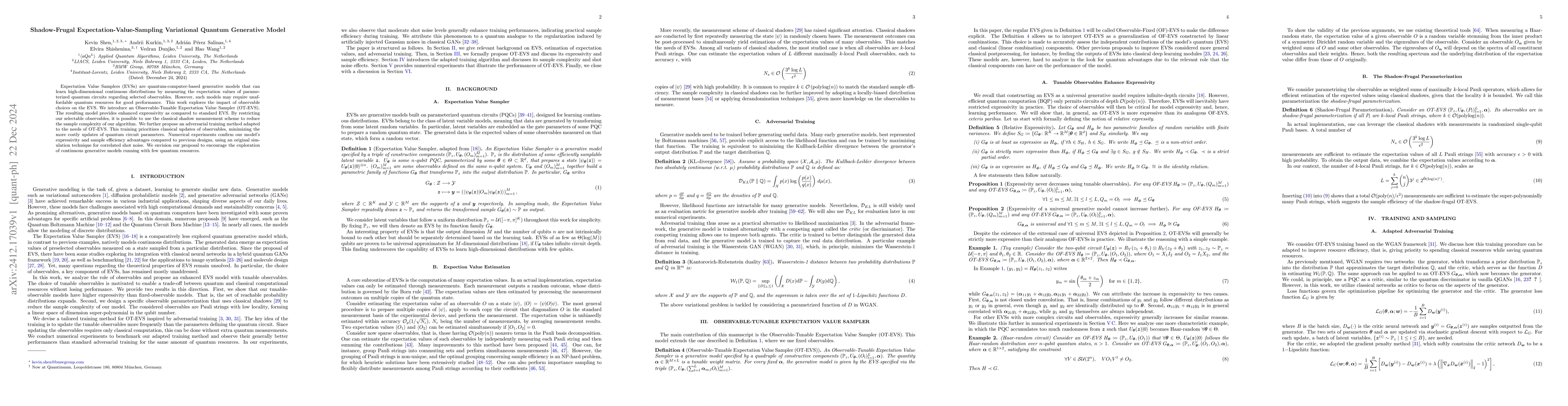 Thumbnail for Shadow-Frugal Expectation-Value-Sampling Variational Quantum Generative
  Model