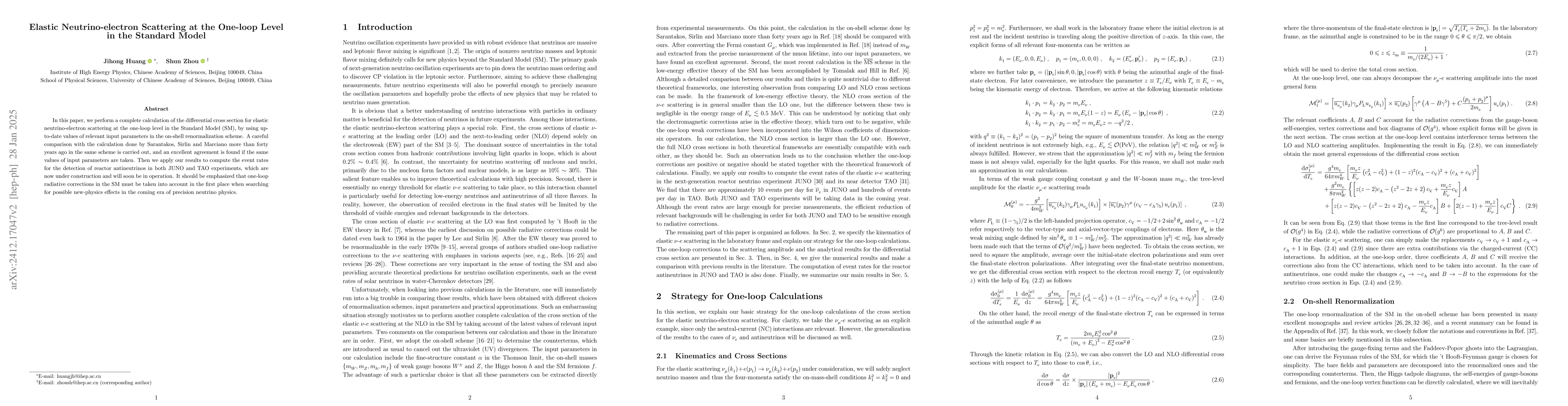 Thumbnail for Elastic Neutrino-electron Scattering at the One-loop Level in the
  Standard Model