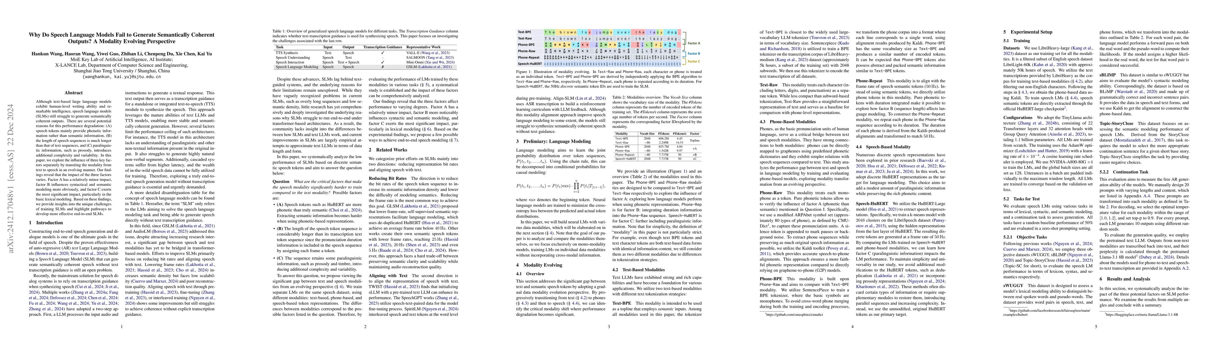 Thumbnail for Why Do Speech Language Models Fail to Generate Semantically Coherent
  Outputs? A Modality Evolving Perspective