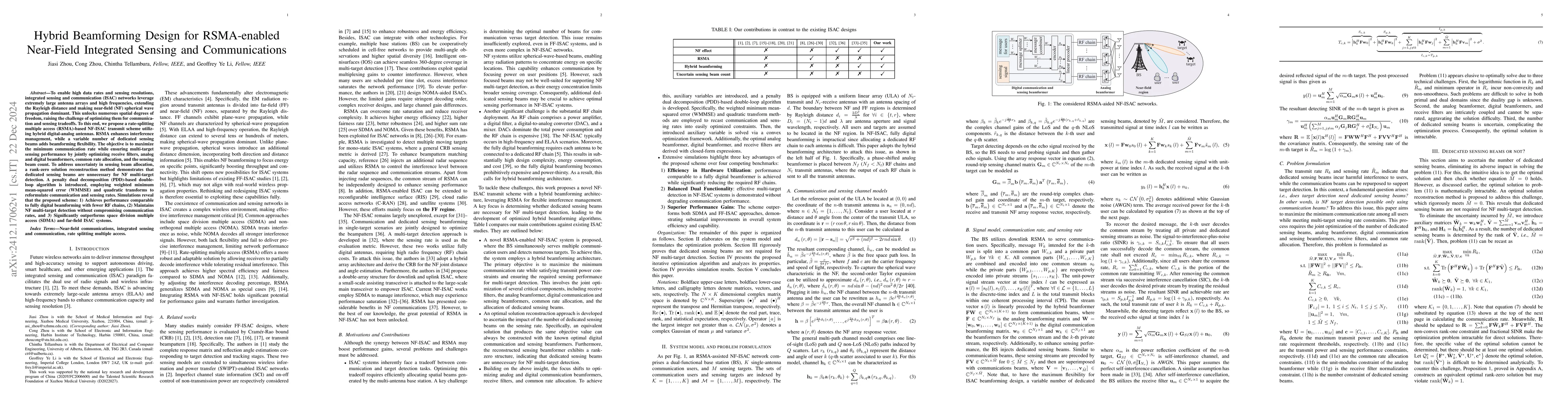 Thumbnail for Hybrid Beamforming Design for RSMA-enabled Near-Field Integrated Sensing
  and Communications