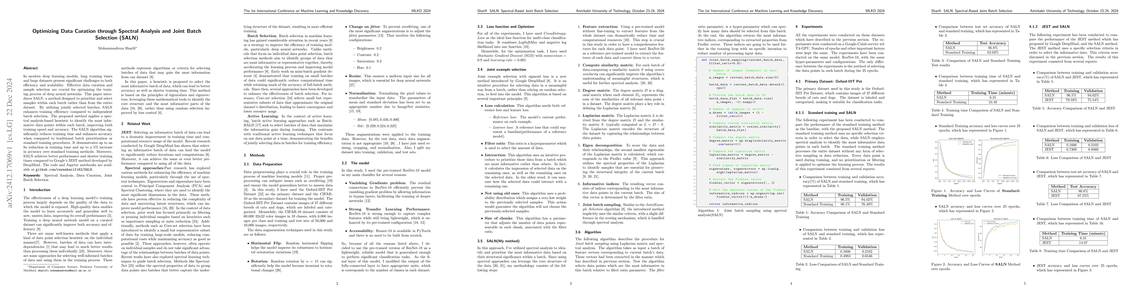 Thumbnail for Optimizing Data Curation through Spectral Analysis and Joint Batch
  Selection (SALN)
