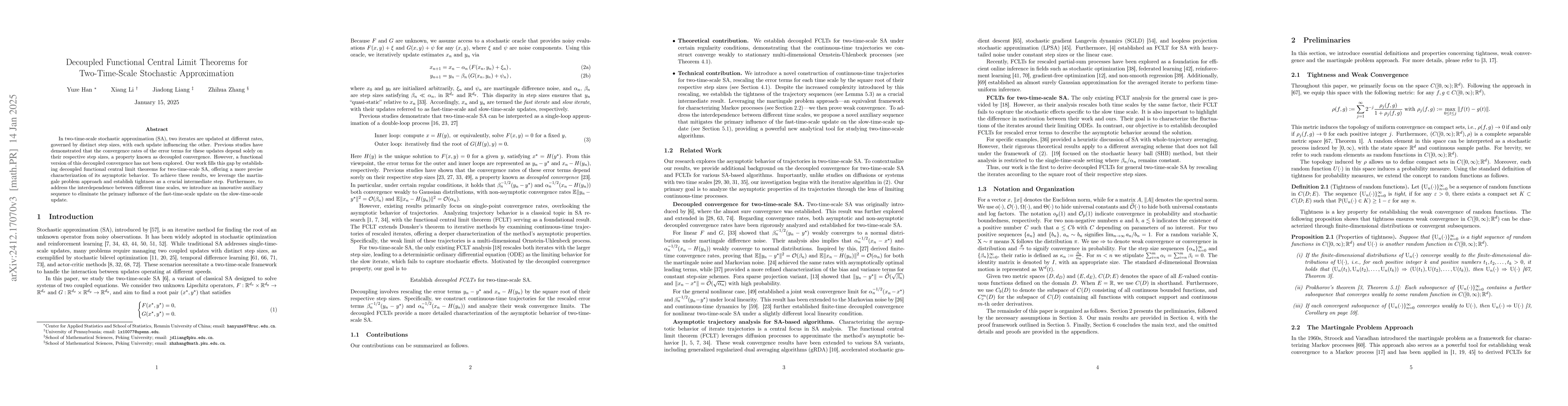 Thumbnail for Decoupled Functional Central Limit Theorems for Two-Time-Scale
  Stochastic Approximation