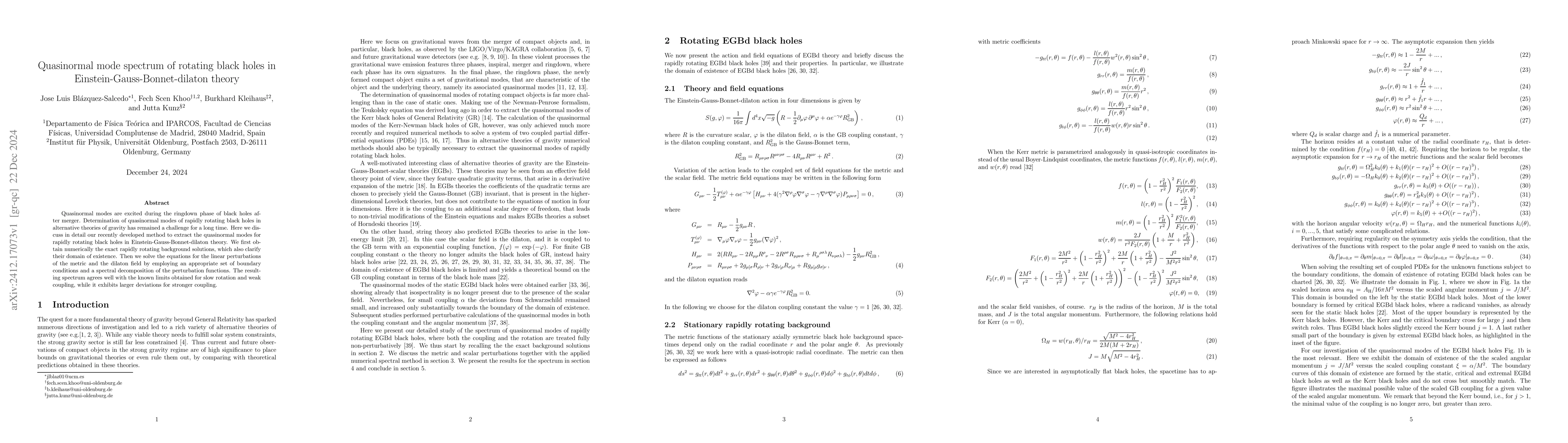 Thumbnail for Quasinormal mode spectrum of rotating black holes in
  Einstein-Gauss-Bonnet-dilaton theory