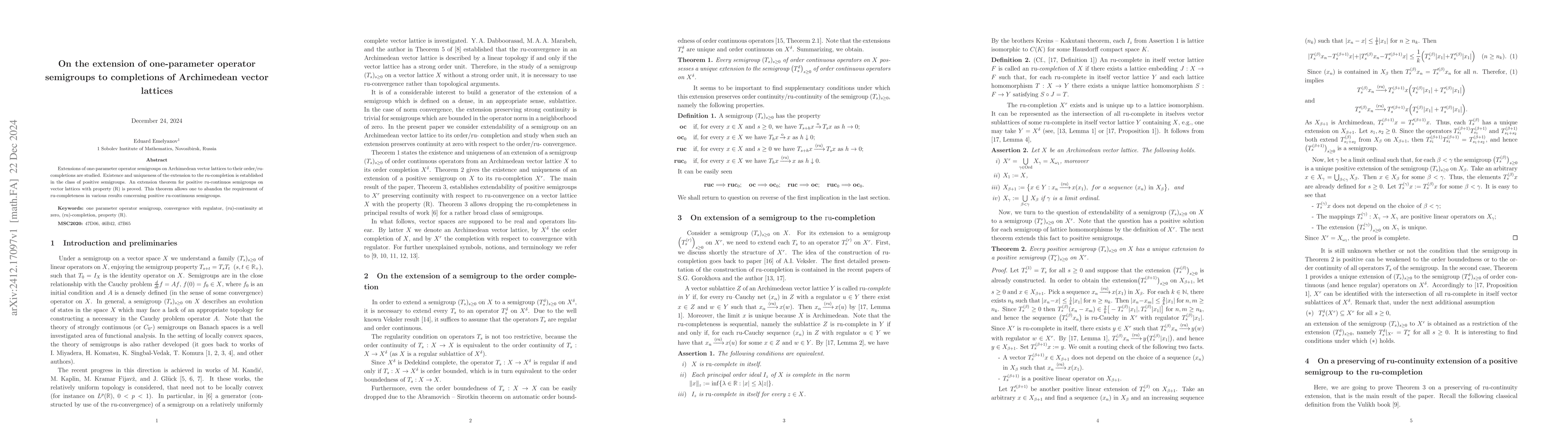 Thumbnail for On the extension of one-parameter operator semigroups to completions of
  Archimedean vector lattices