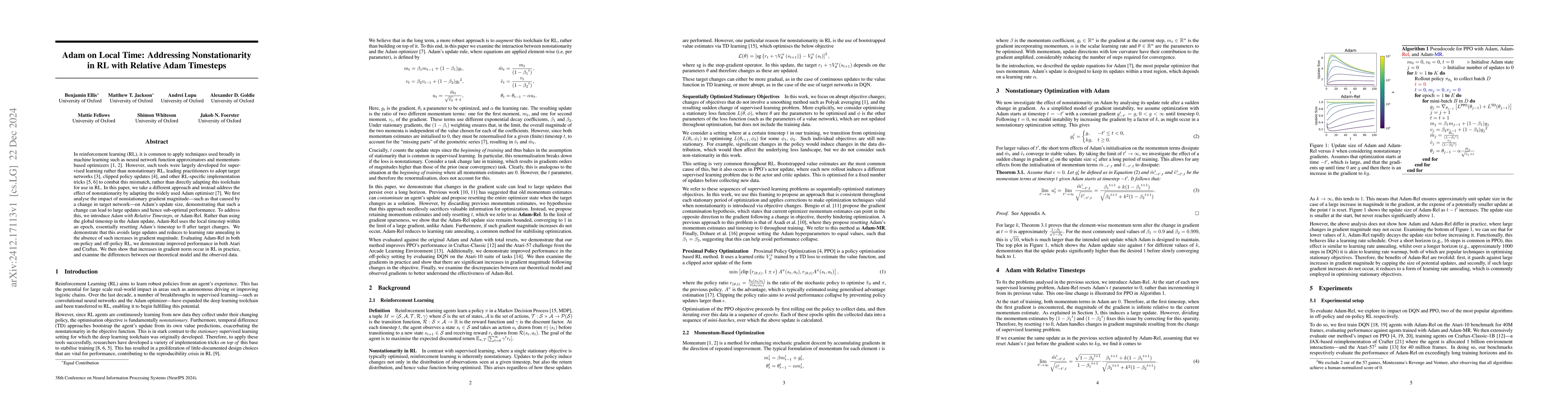 Thumbnail for Adam on Local Time: Addressing Nonstationarity in RL with Relative Adam
  Timesteps