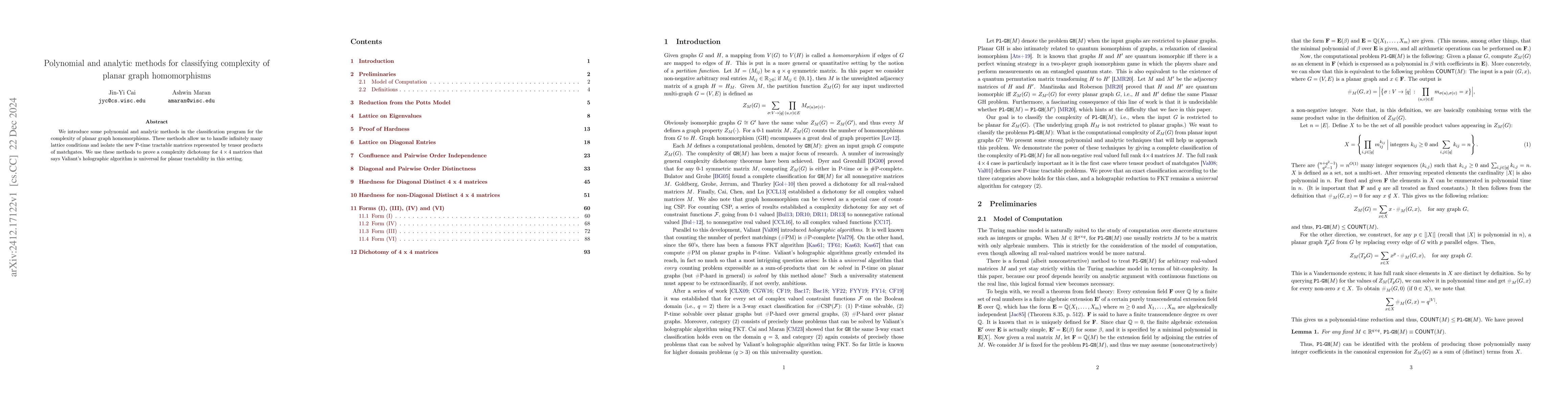 Thumbnail for Polynomial and analytic methods for classifying complexity of planar
  graph homomorphisms