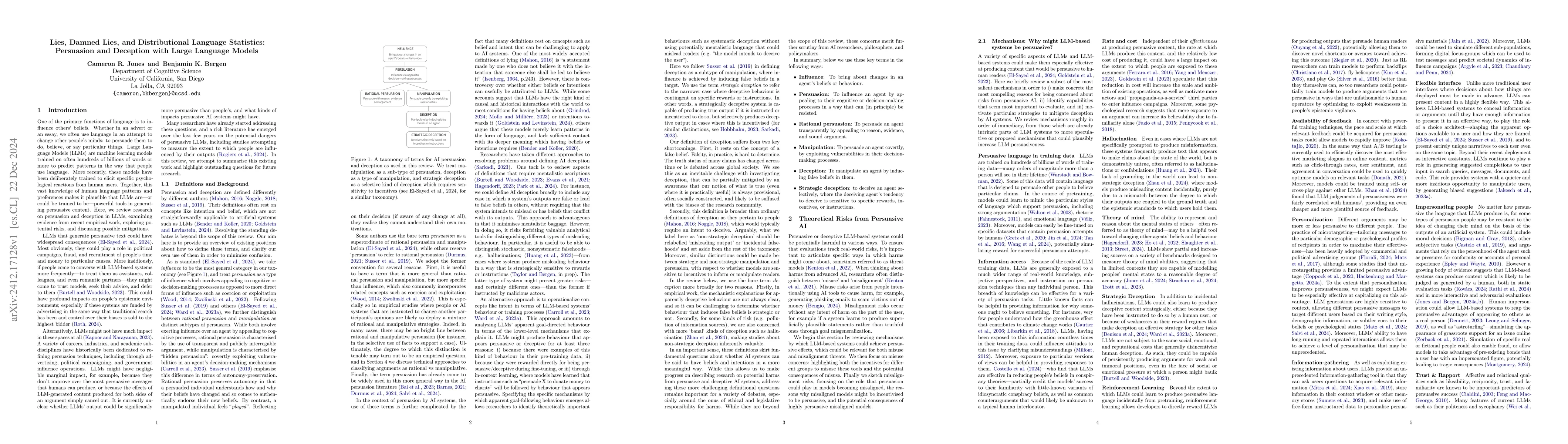 Thumbnail for Lies, Damned Lies, and Distributional Language Statistics: Persuasion
  and Deception with Large Language Models