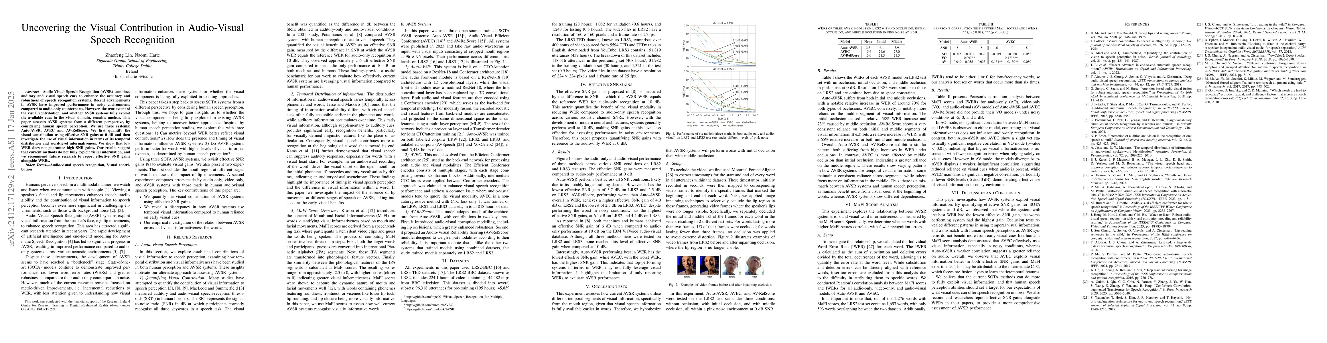 Thumbnail for Uncovering the Visual Contribution in Audio-Visual Speech Recognition