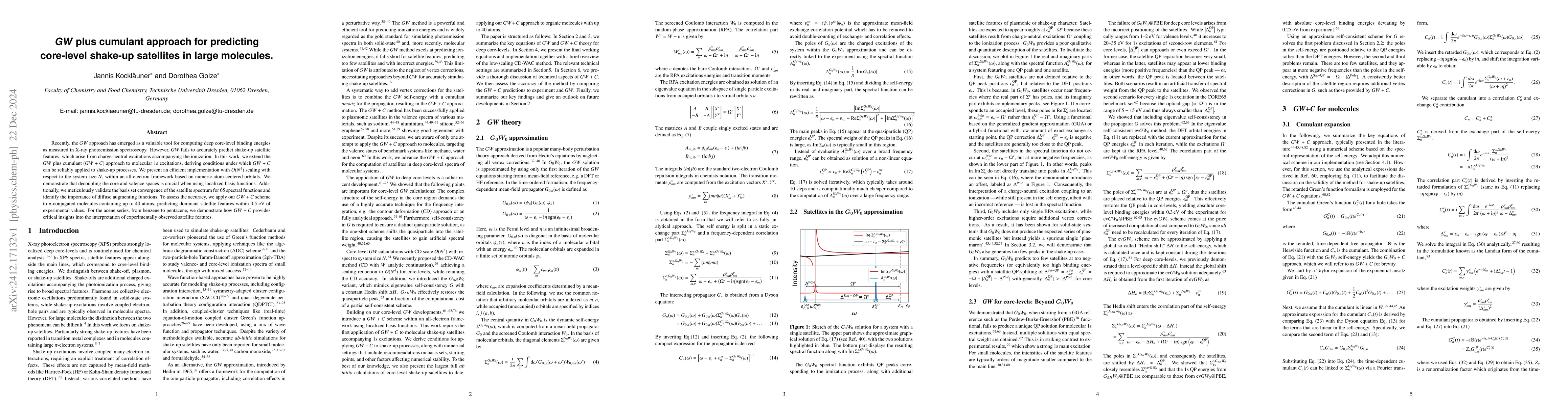 Thumbnail for GW plus cumulant approach for predicting core-level shake-up satellites
  in large molecules