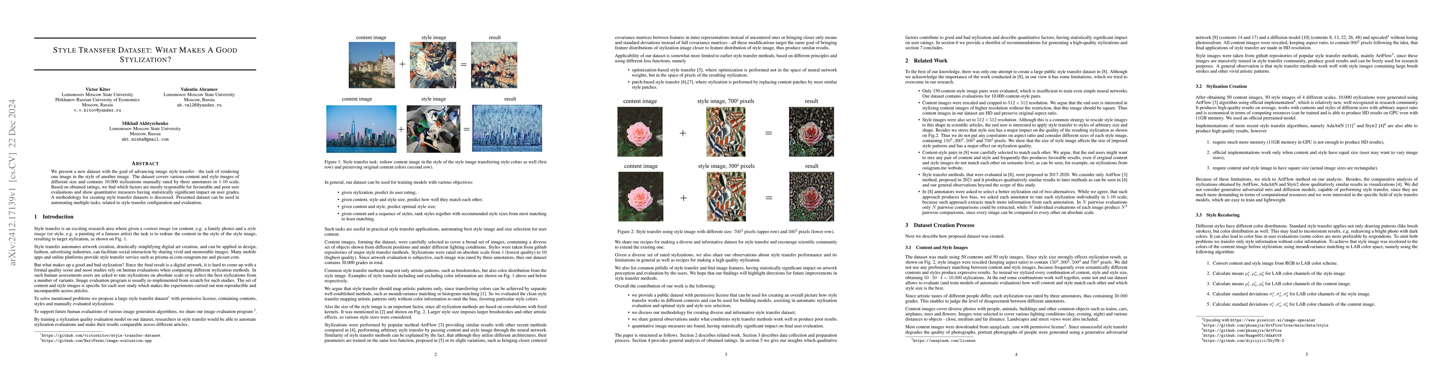 Thumbnail for Style Transfer Dataset: What Makes A Good Stylization?