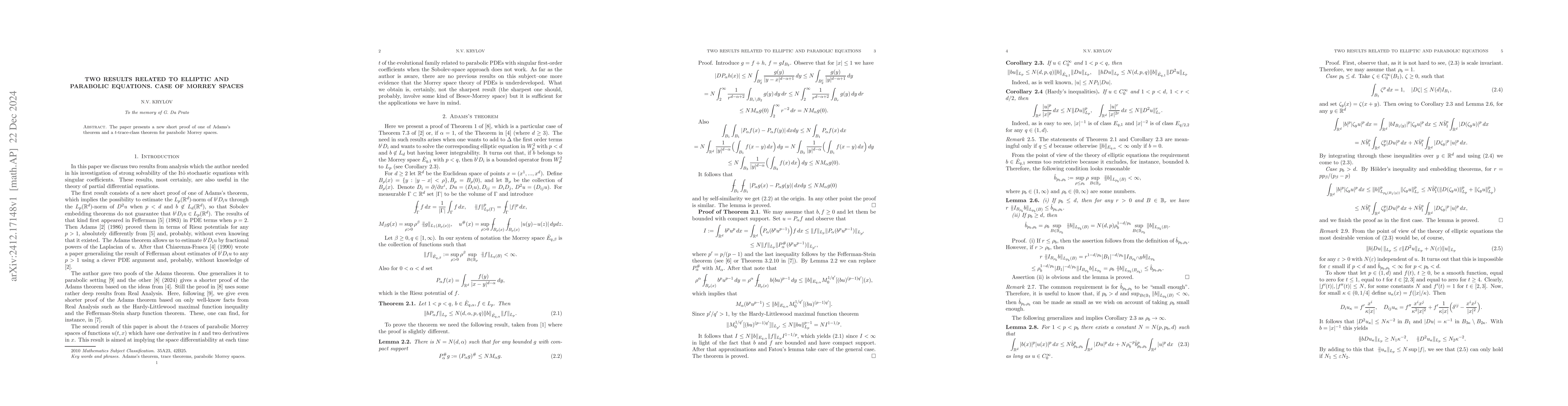 Thumbnail for Two results related to elliptic and parabolic equations. Case of Morrey
  spaces