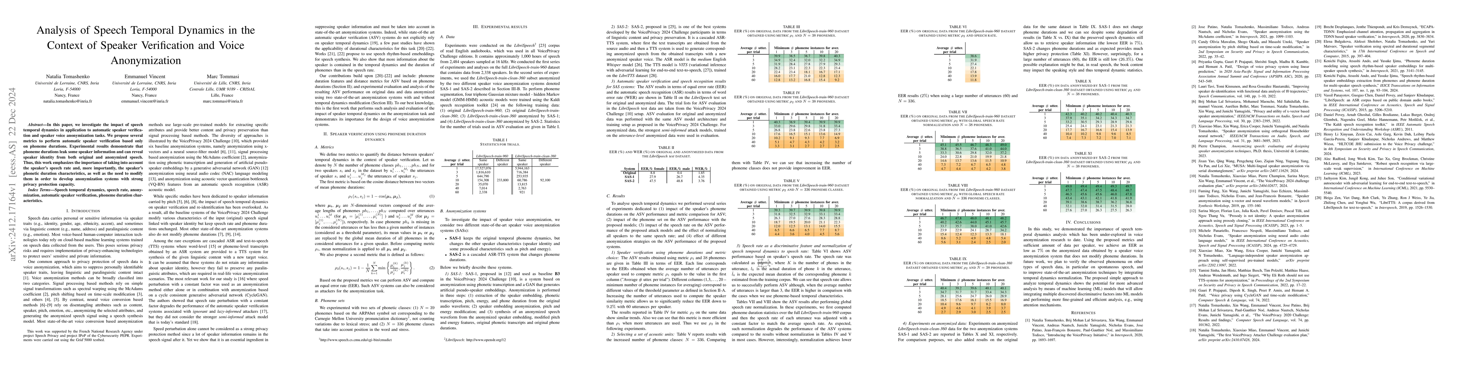 Thumbnail for Analysis of Speech Temporal Dynamics in the Context of Speaker
  Verification and Voice Anonymization