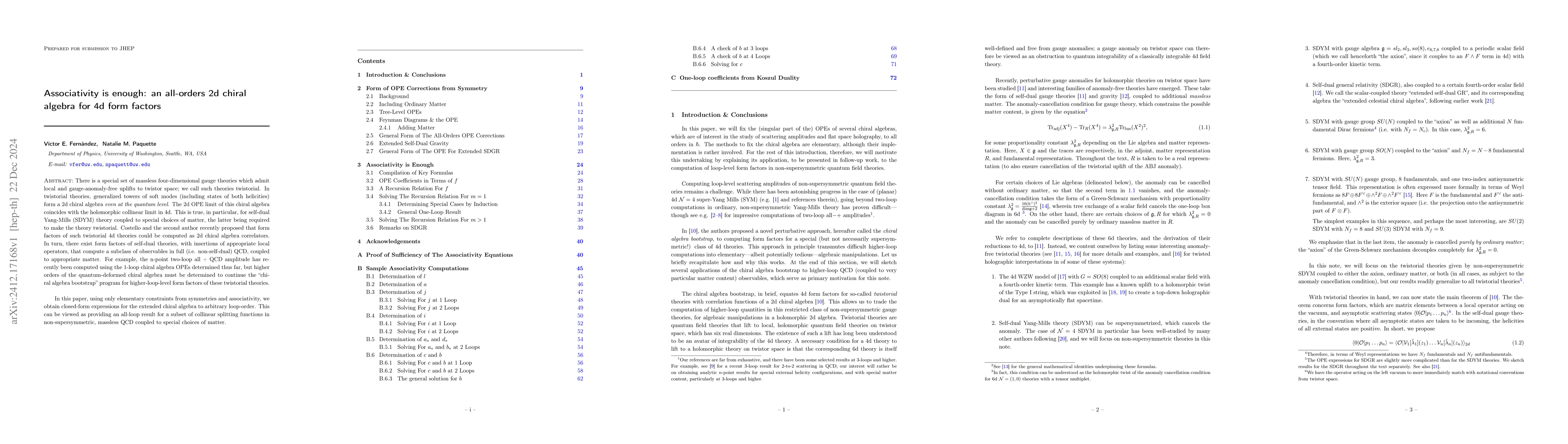 Thumbnail for Associativity is enough: an all-orders 2d chiral algebra for 4d form
  factors