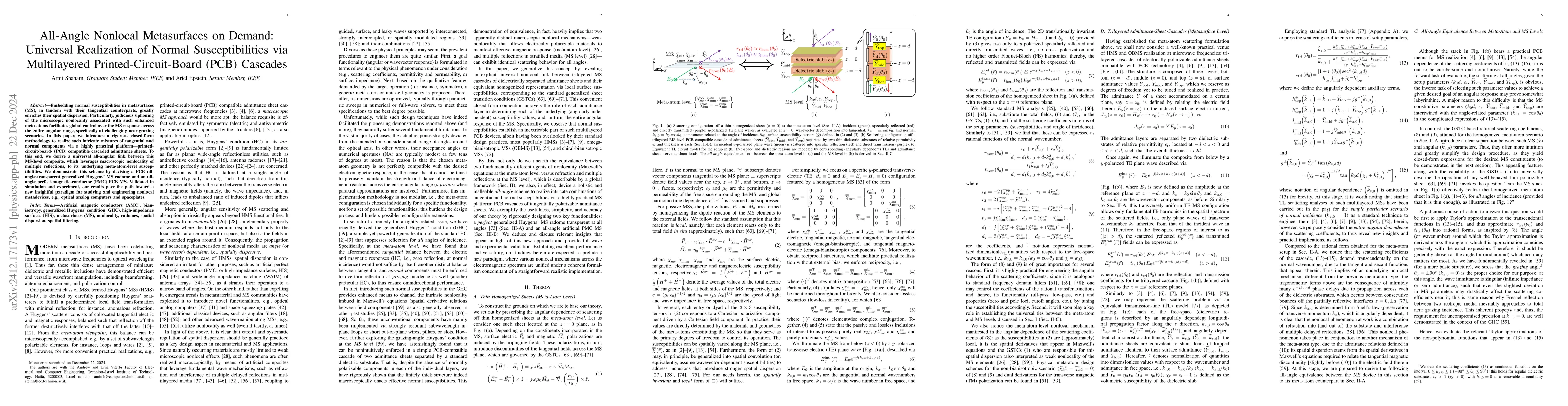Thumbnail for All-Angle Nonlocal Metasurfaces on Demand: Universal Realization of
  Normal Susceptibilities via Multilayered Printed-Circuit-Board (PCB) Cascades