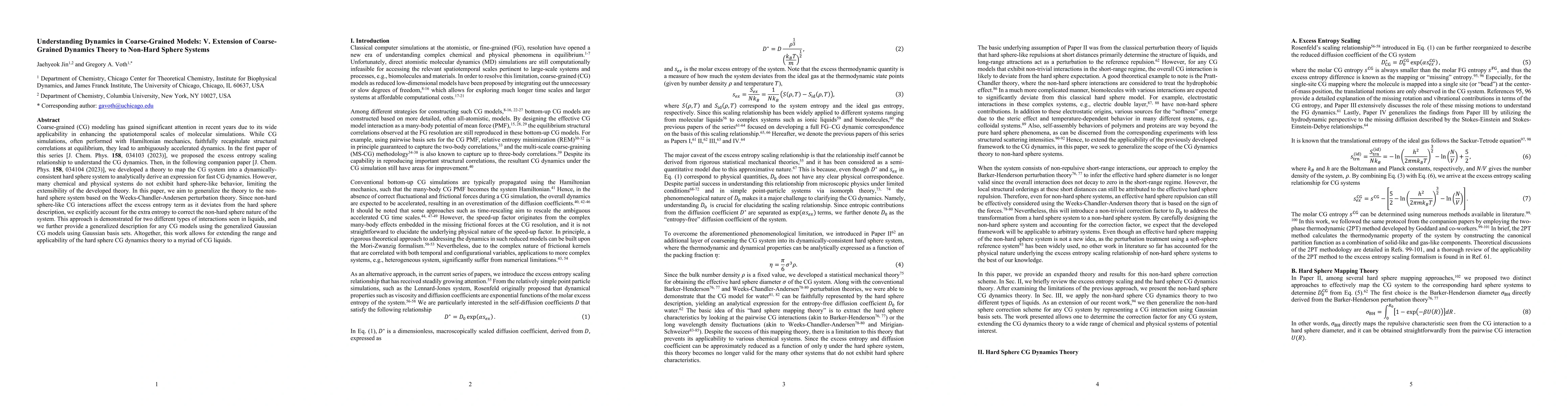 Thumbnail for Understanding Dynamics in Coarse-Grained Models: V. Extension of
  Coarse-Grained Dynamics Theory to Non-Hard Sphere Systems