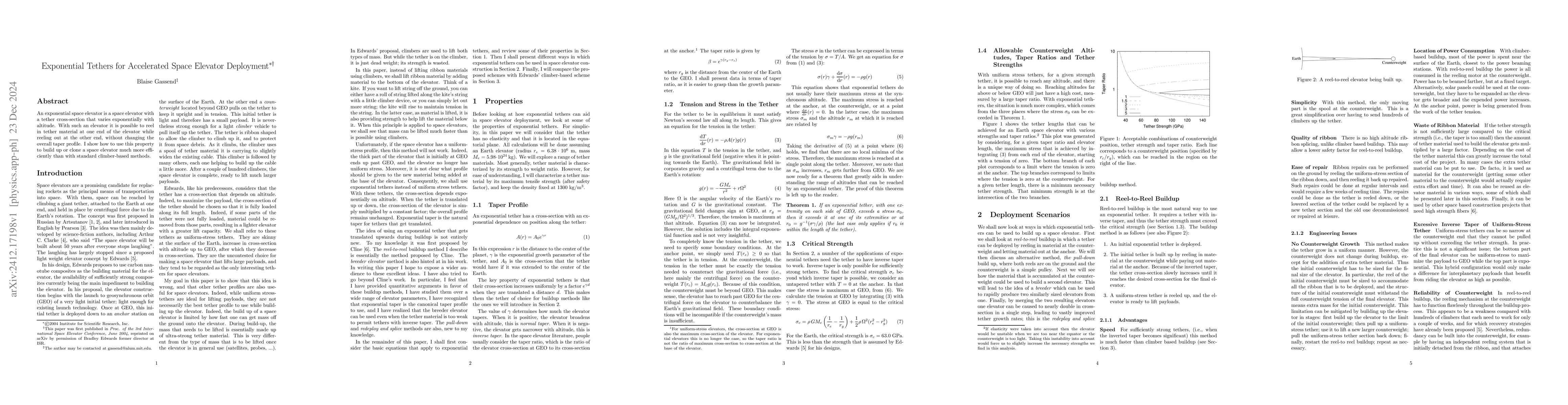 Thumbnail for Exponential Tethers for Accelerated Space Elevator Deployment