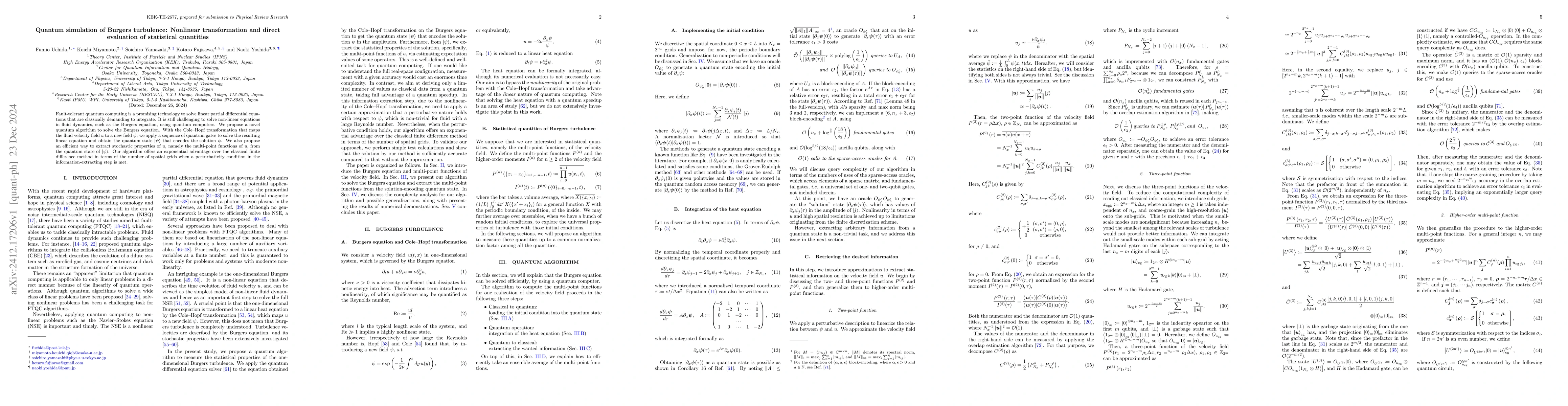 Thumbnail for Quantum simulation of Burgers turbulence: Nonlinear transformation and
  direct evaluation of statistical quantities