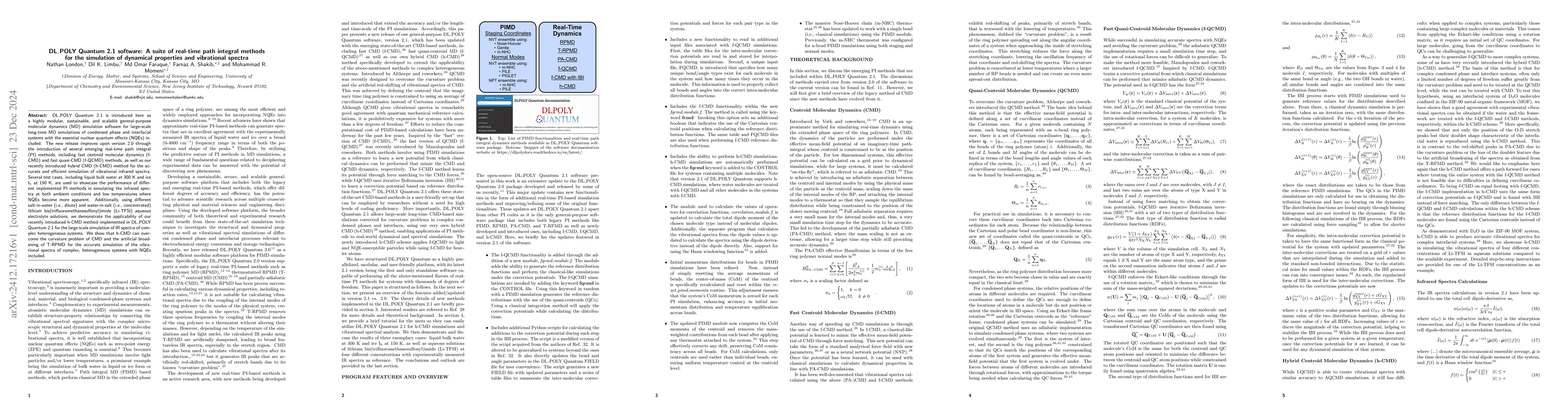Thumbnail for DL_POLY Quantum 2.1 software: A suite of real-time path integral methods
  for the simulation of dynamical properties and vibrational spectra