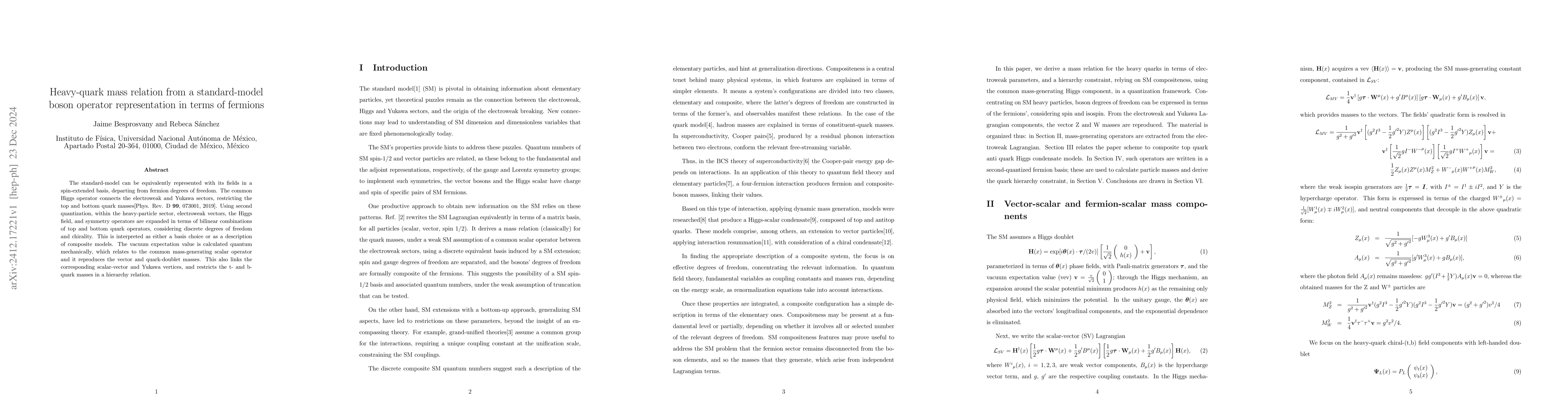Thumbnail for Heavy-quark mass relation from a standard-model boson operator
  representation in terms of fermions