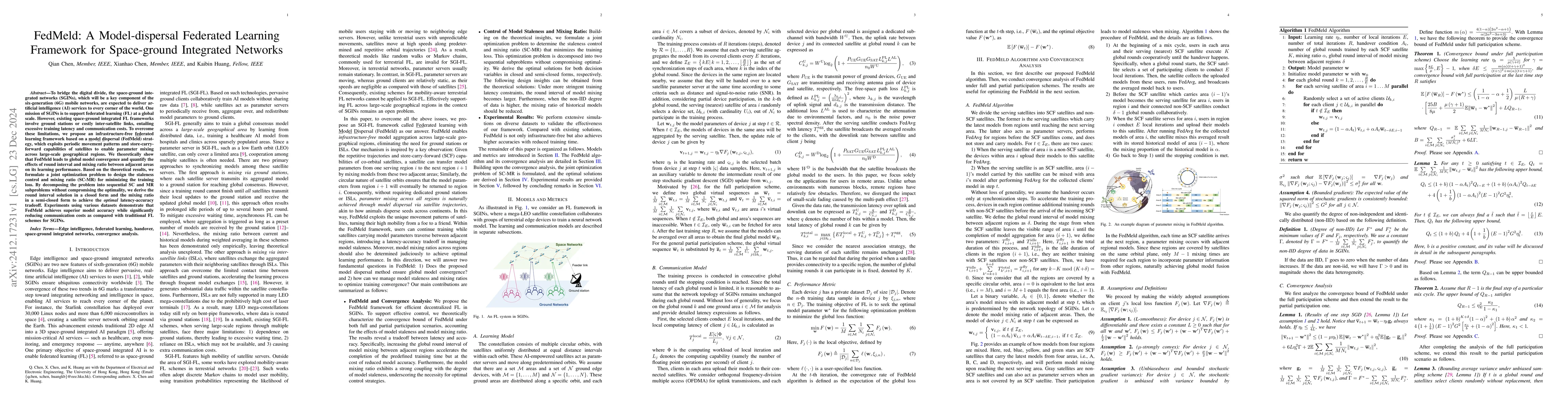 Thumbnail for FedMeld: A Model-dispersal Federated Learning Framework for Space-ground
  Integrated Networks