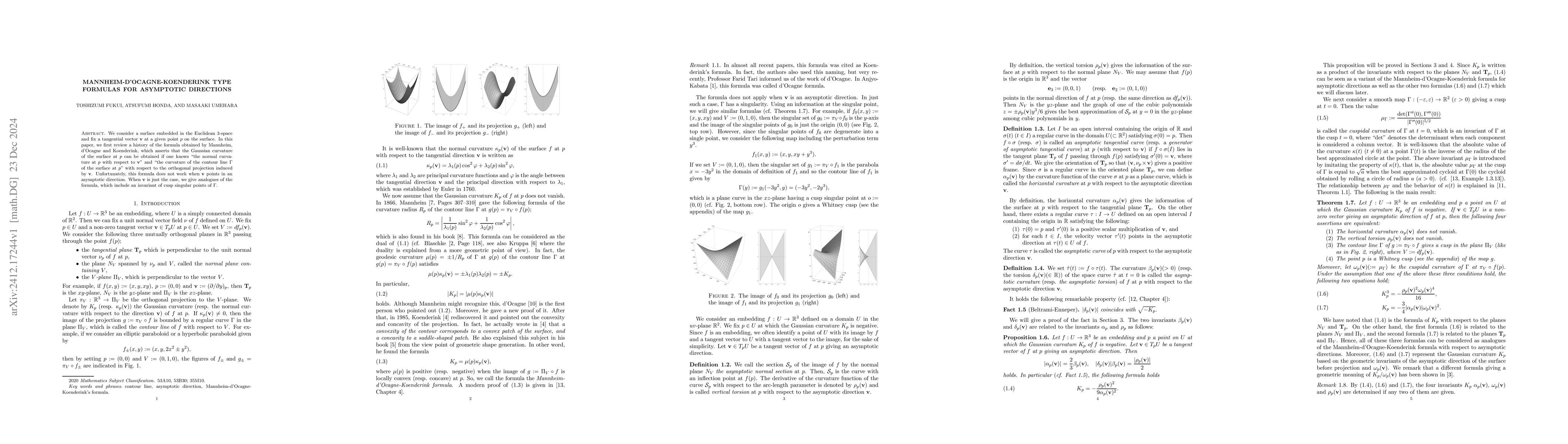 Thumbnail for Mannheim-d'Ocagne-Koenderink type formulas for asymptotic directions