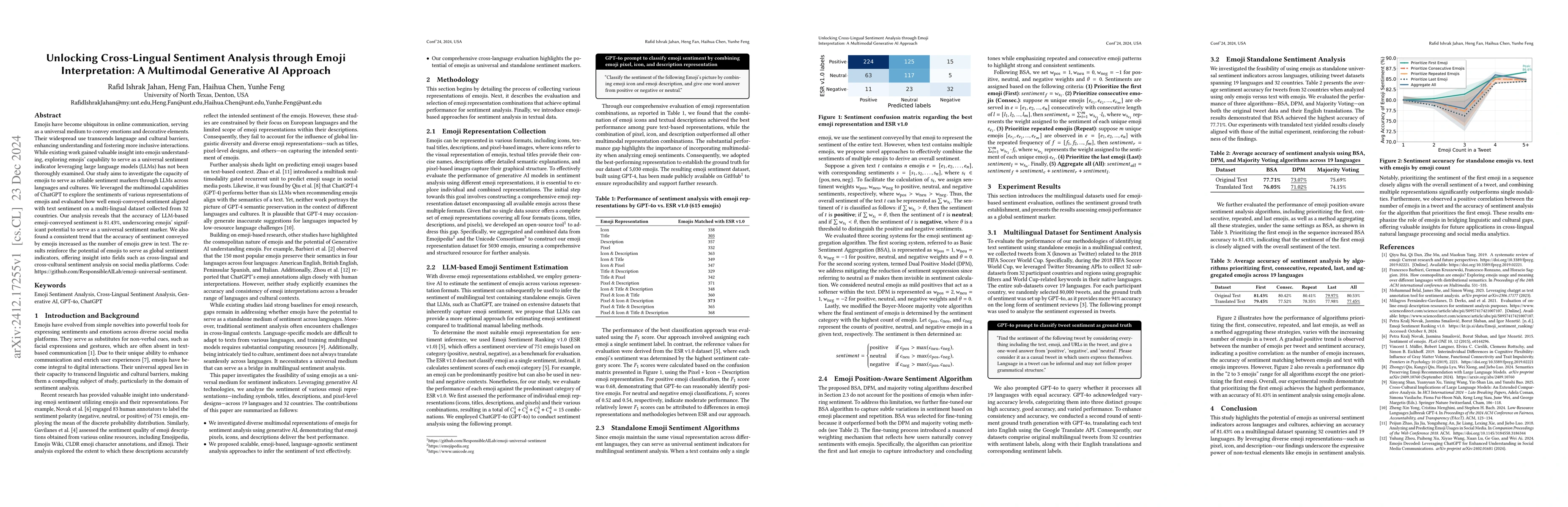 Thumbnail for Unlocking Cross-Lingual Sentiment Analysis through Emoji Interpretation:
  A Multimodal Generative AI Approach