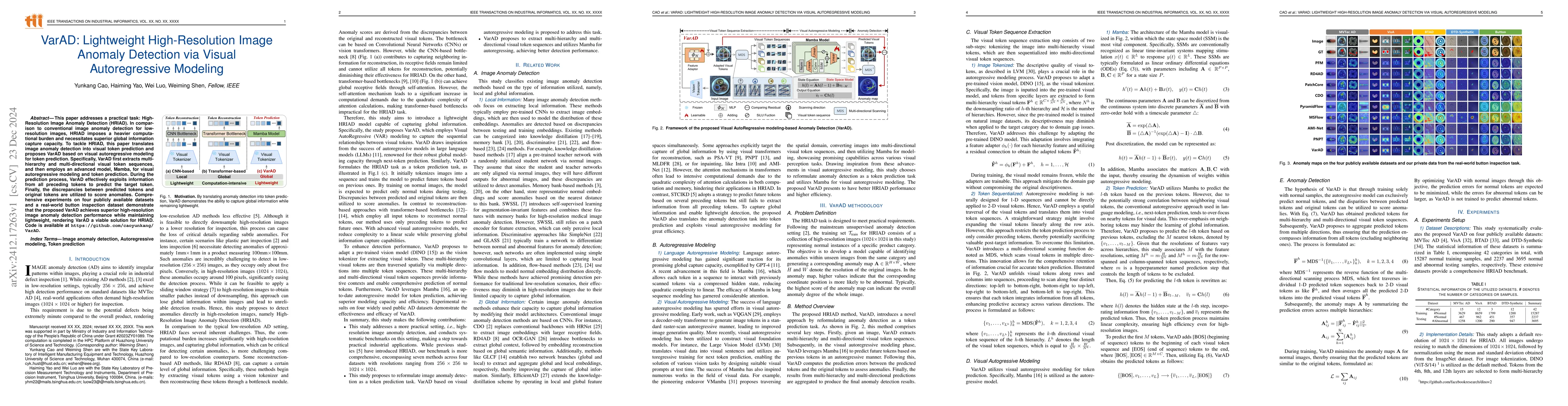 Thumbnail for VarAD: Lightweight High-Resolution Image Anomaly Detection via Visual
  Autoregressive Modeling