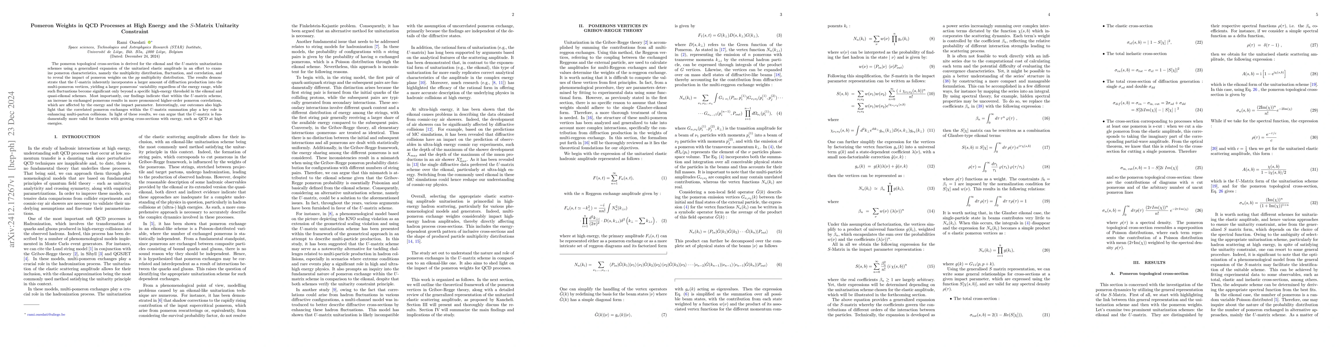 Thumbnail for Pomeron Weights in QCD Processes at High Energy and the $S$-Matrix
  Unitarity Constraint