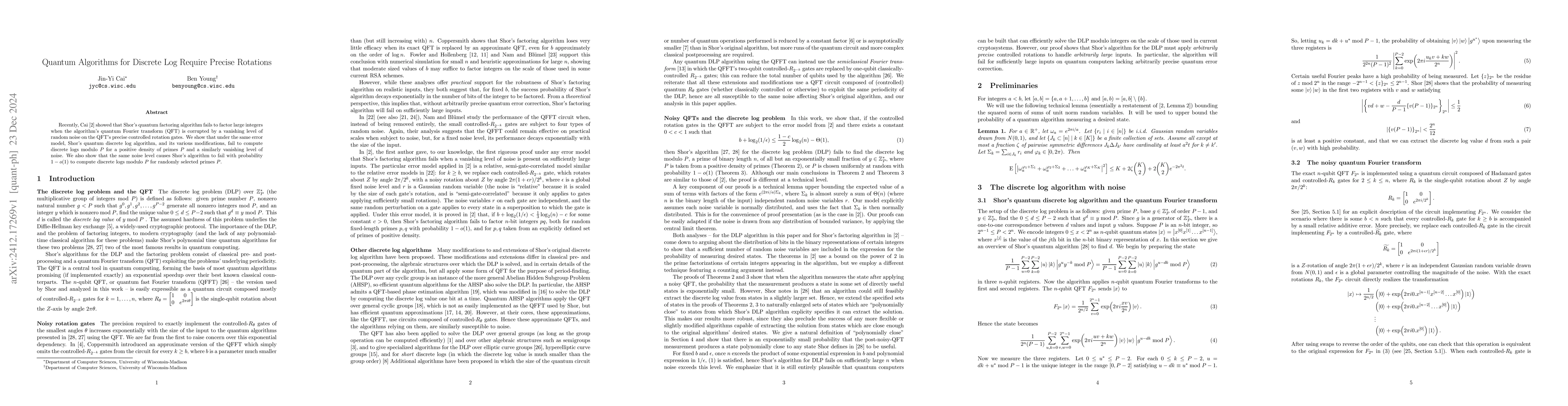 Thumbnail for Quantum Algorithms for Discrete Log Require Precise Rotations