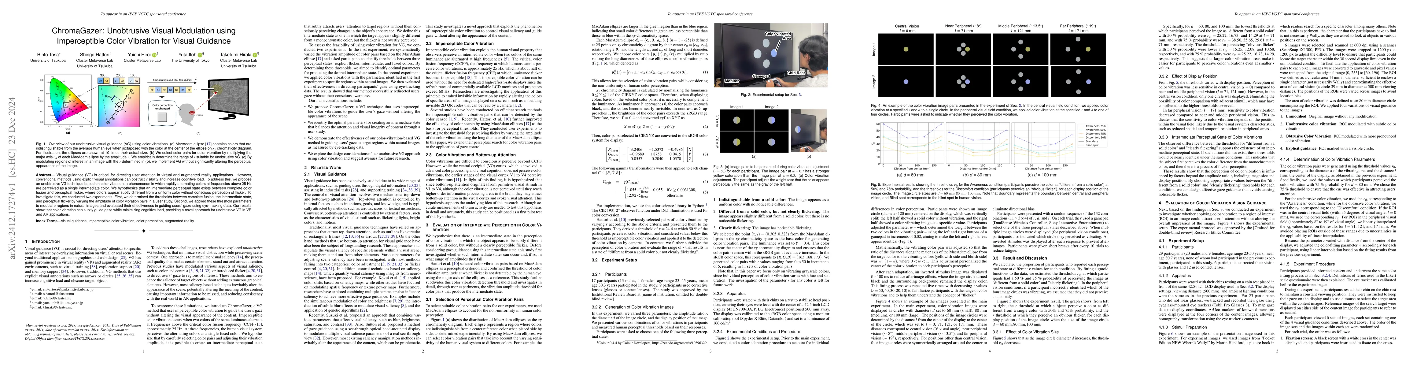 Thumbnail for ChromaGazer: Unobtrusive Visual Modulation using Imperceptible Color
  Vibration for Visual Guidance