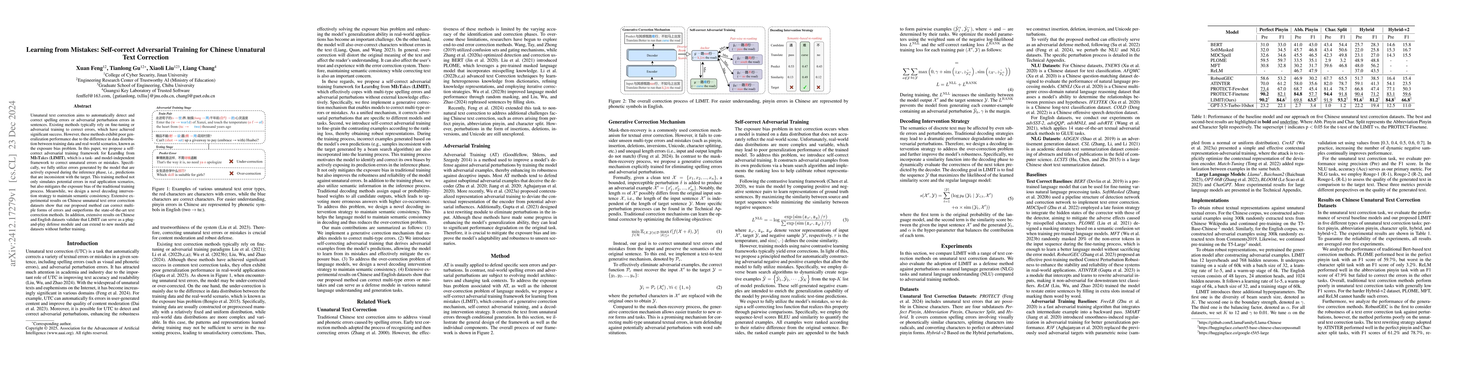 Thumbnail for Learning from Mistakes: Self-correct Adversarial Training for Chinese
  Unnatural Text Correction
