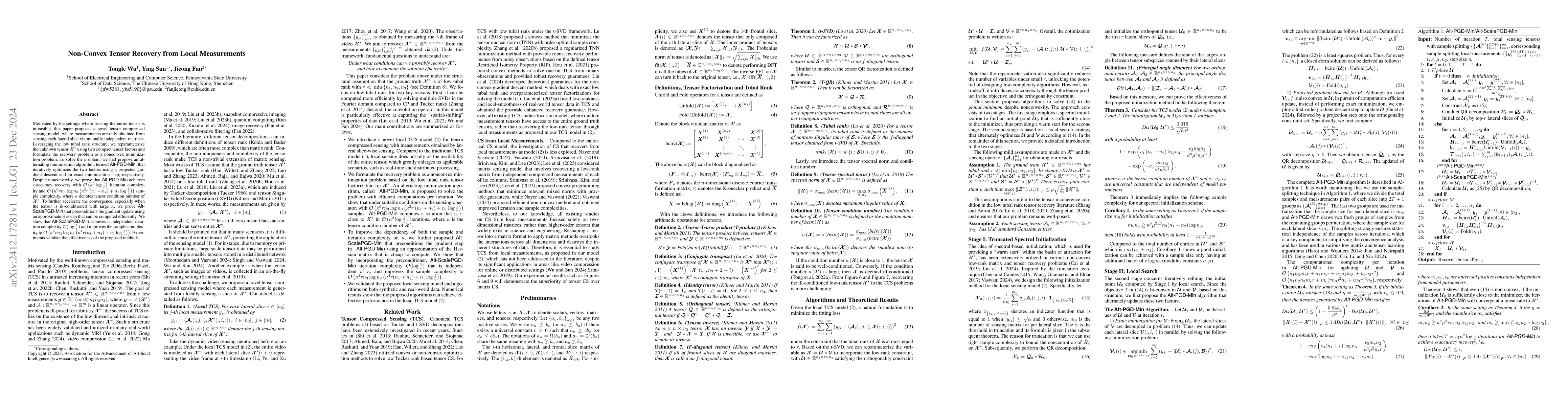 Thumbnail for Non-Convex Tensor Recovery from Local Measurements